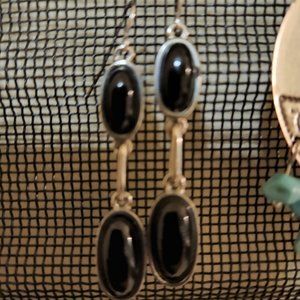 Long Teardrop Earings in Black and Silver rust and tarnish proof.